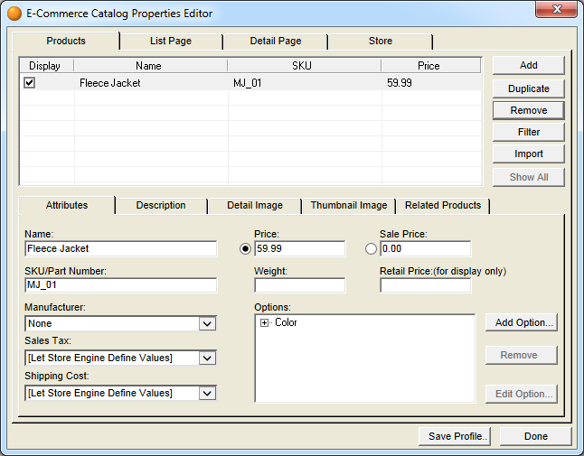 E-Commerce Catalog Properties Editor - Completed